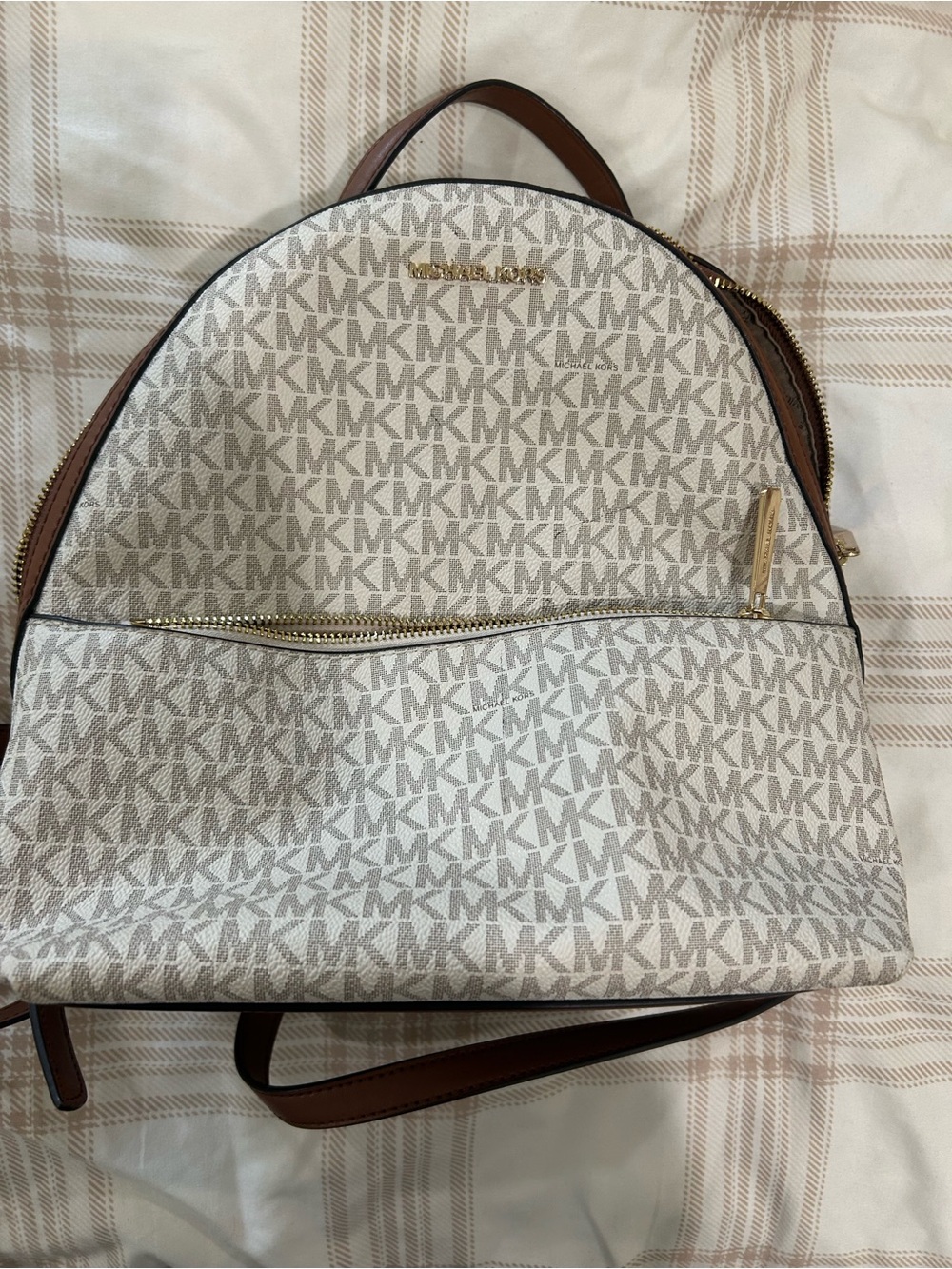 Michael Kors White & Brown Logo Mini Backpack